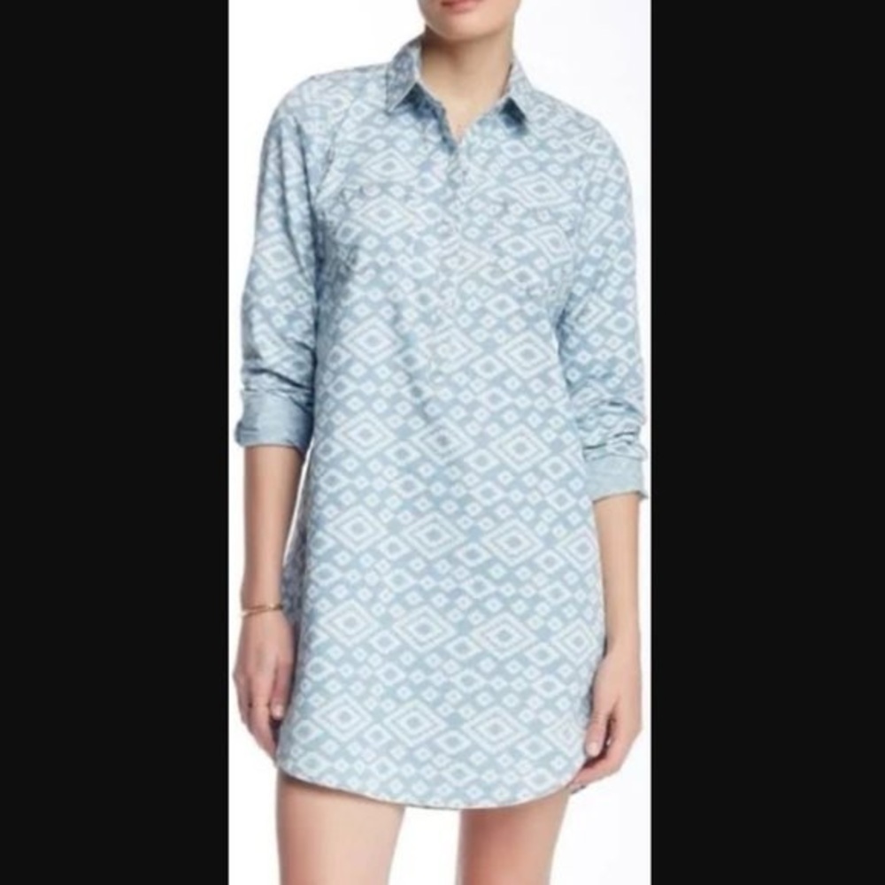 Lucky Brand Ikat Chambray Shirt Mini Dress - Size XL